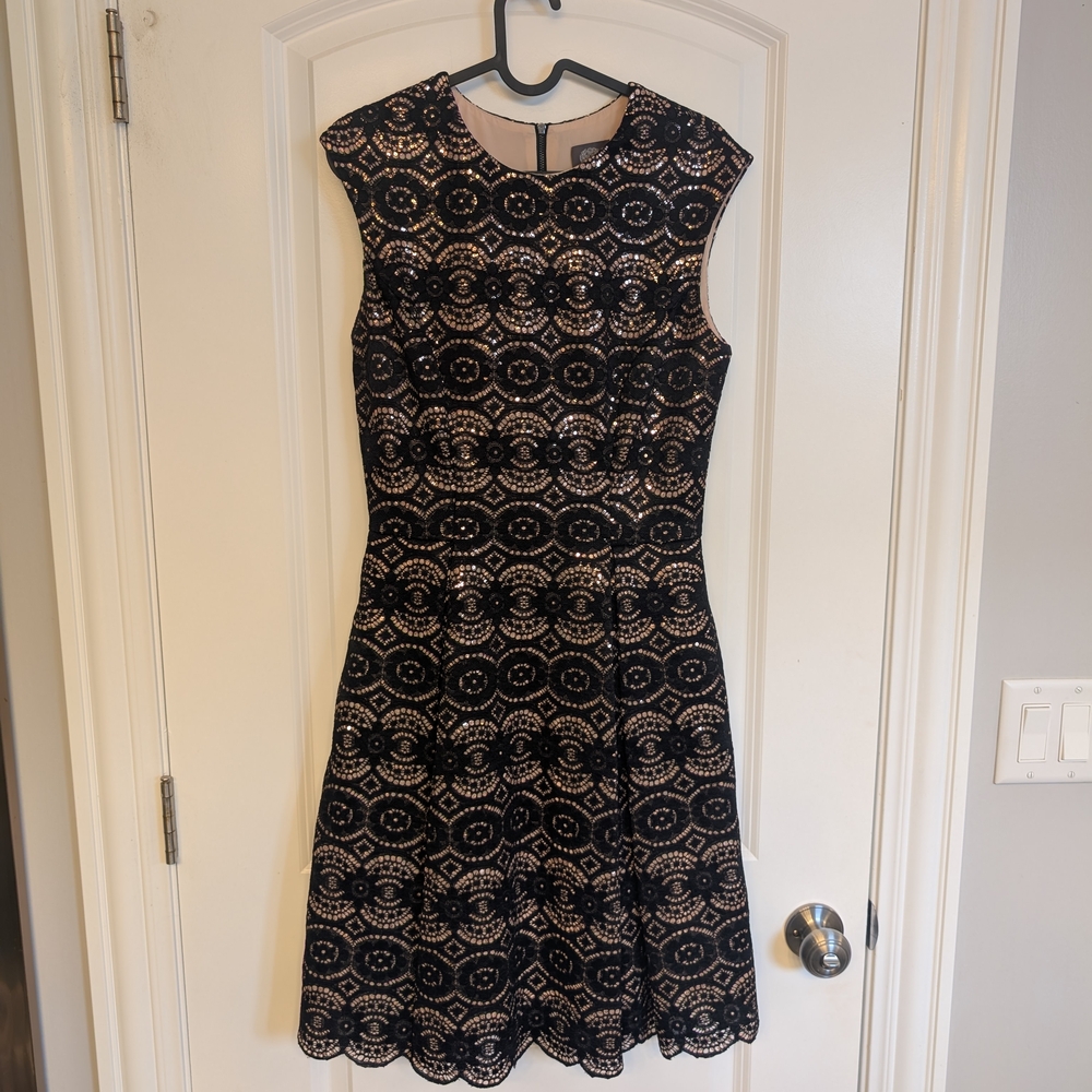 Vince Camuto Black and Cream Lace Mini Dress